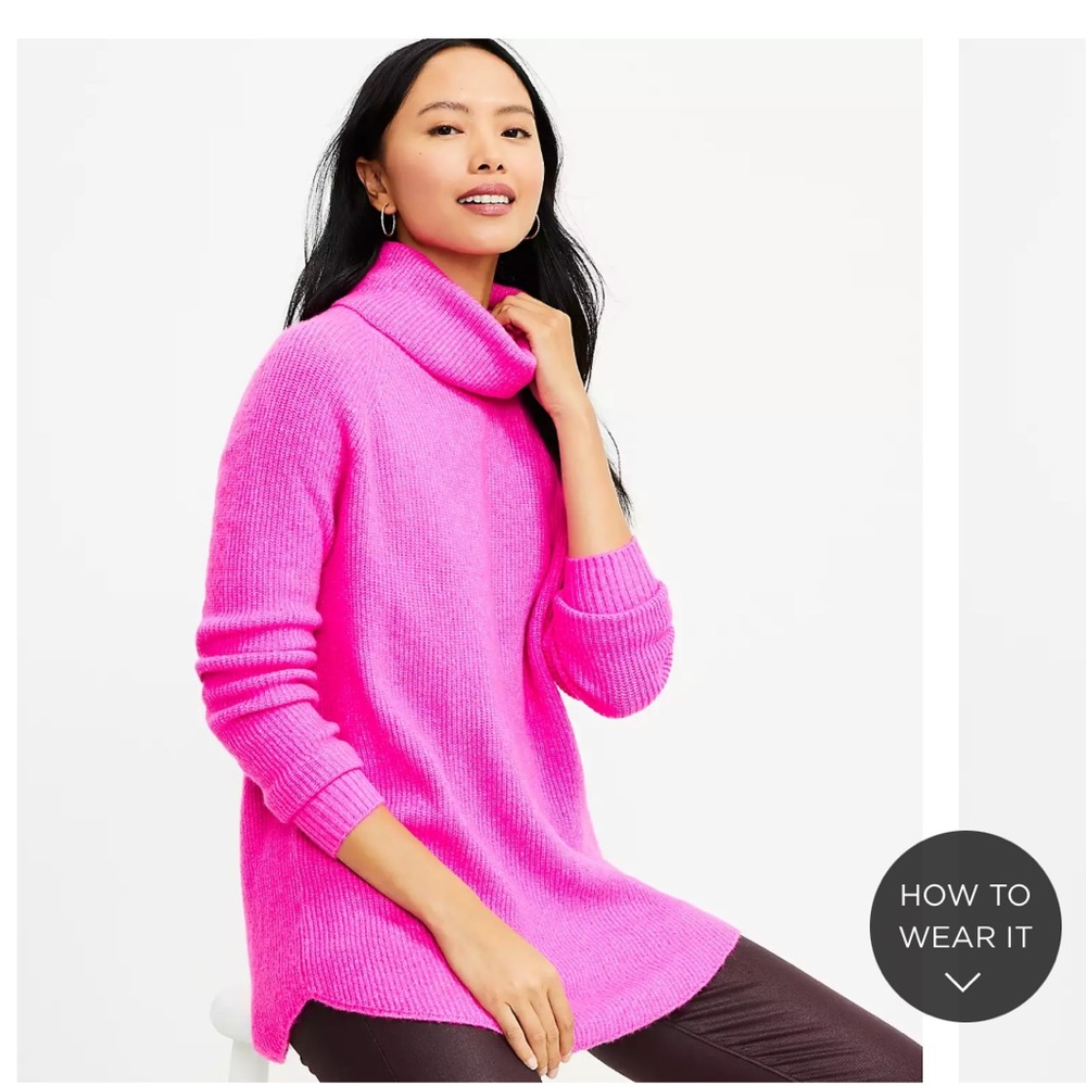 Loft Cowl Neck Hot Pink Tunic Sweater